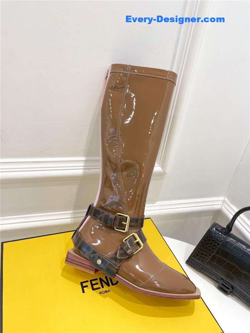 F**di patent leather biker knee-high boots