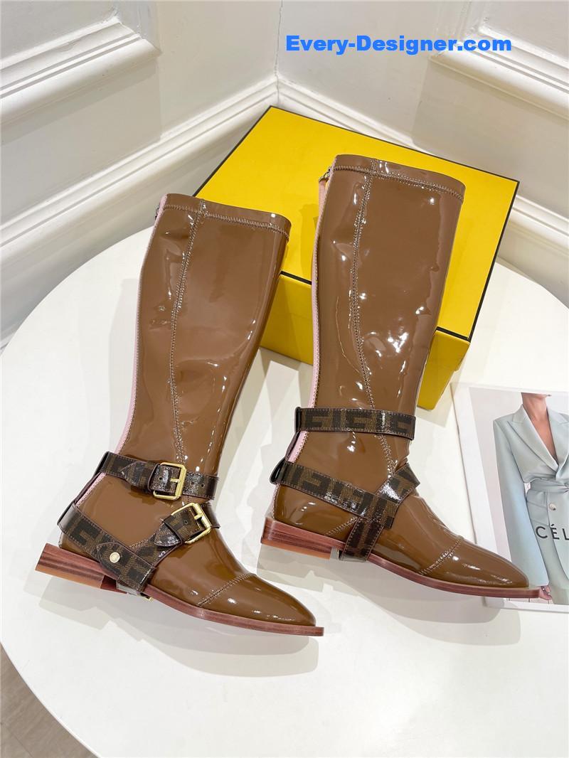 F**di patent leather biker knee-high boots