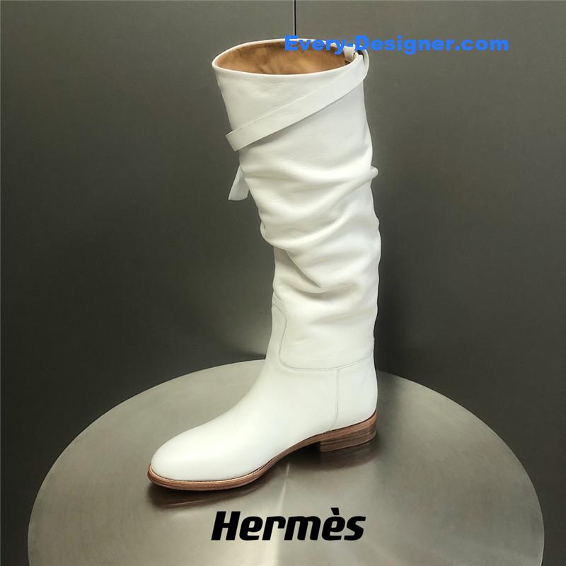 H**me5 white suede knee-length boots