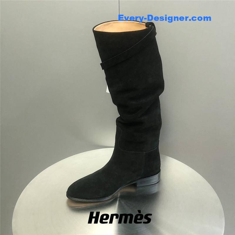H**me5 black suede knee-length boots
