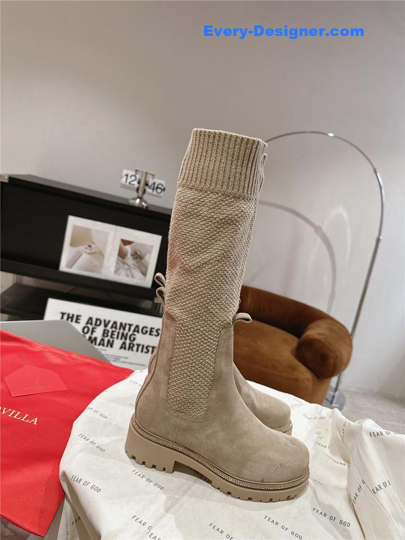 Rene Caovilla Knit Leather Knee-High Boots Women