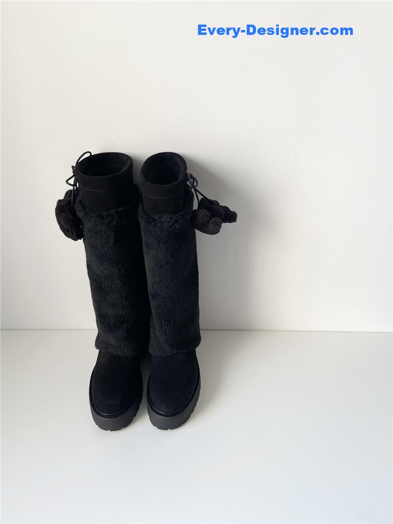 Ce1i*e bulky high boot with triomphe tassels in shearling suede