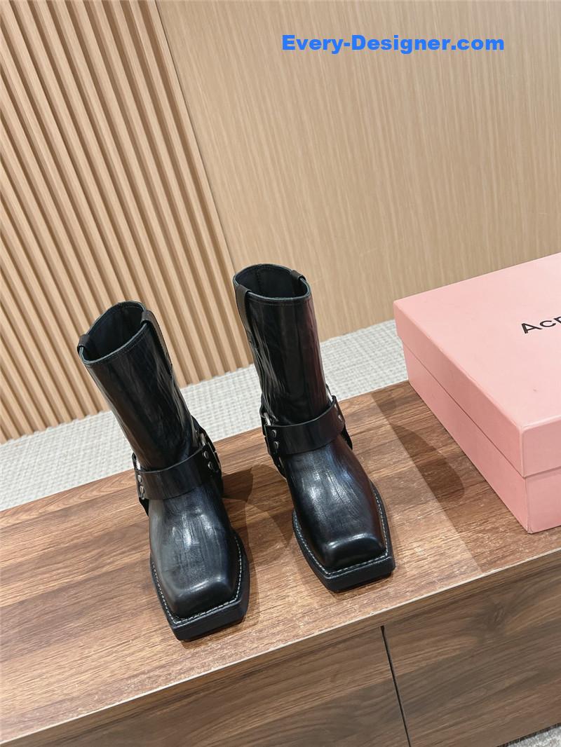 Acne Studios Patent Leather Buckle Ankle Boots