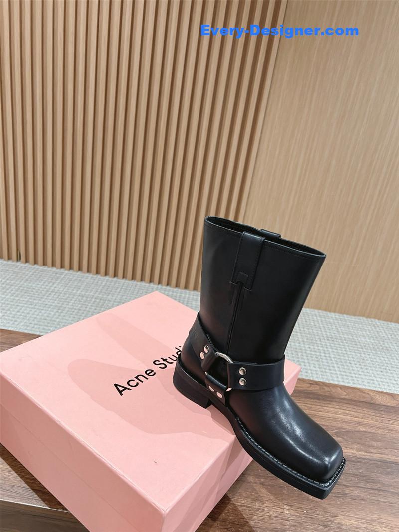 Acne Studios Black Leather Buckle Ankle Boots