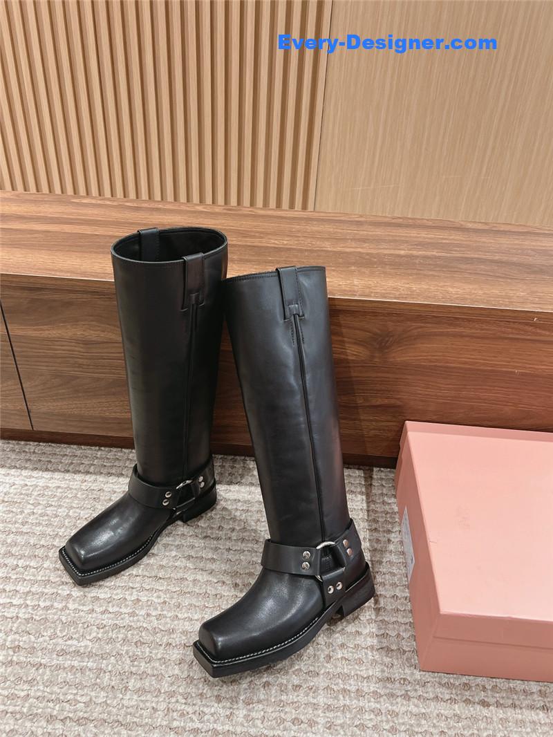 Acne Studios Black Leather Buckle Tall Boots
