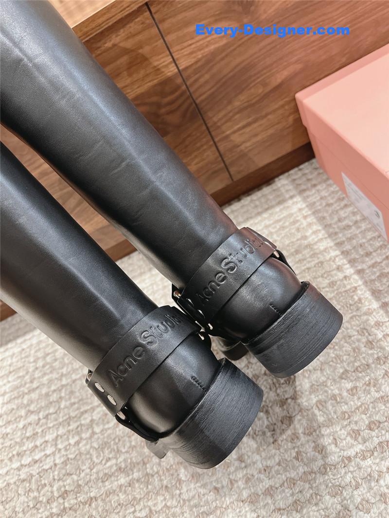 Acne Studios Black Leather Buckle Tall Boots