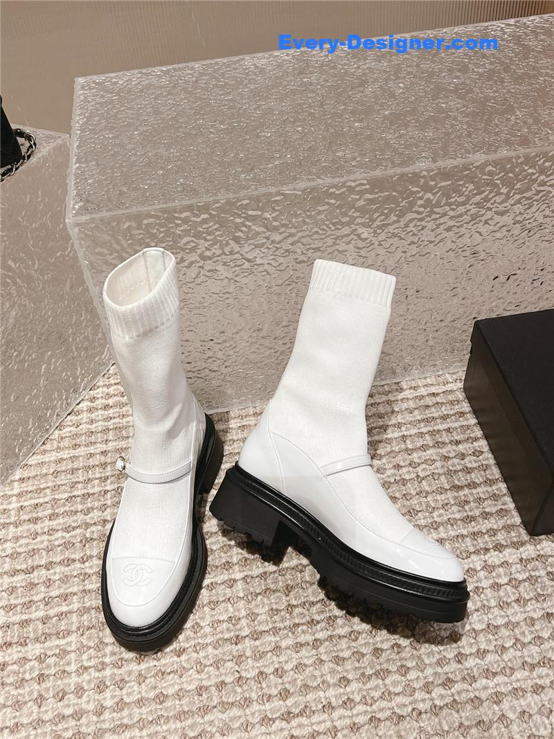 Ch**el front-strap two-tone ankle boots