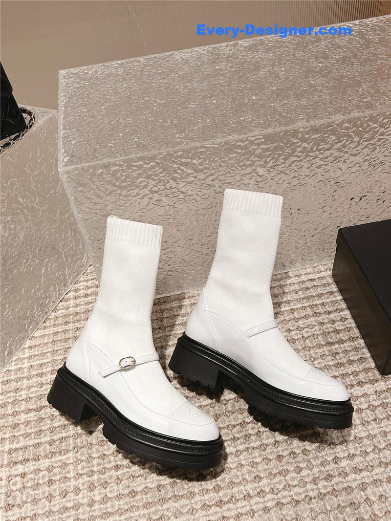 Ch**el front-strap two-tone ankle boots
