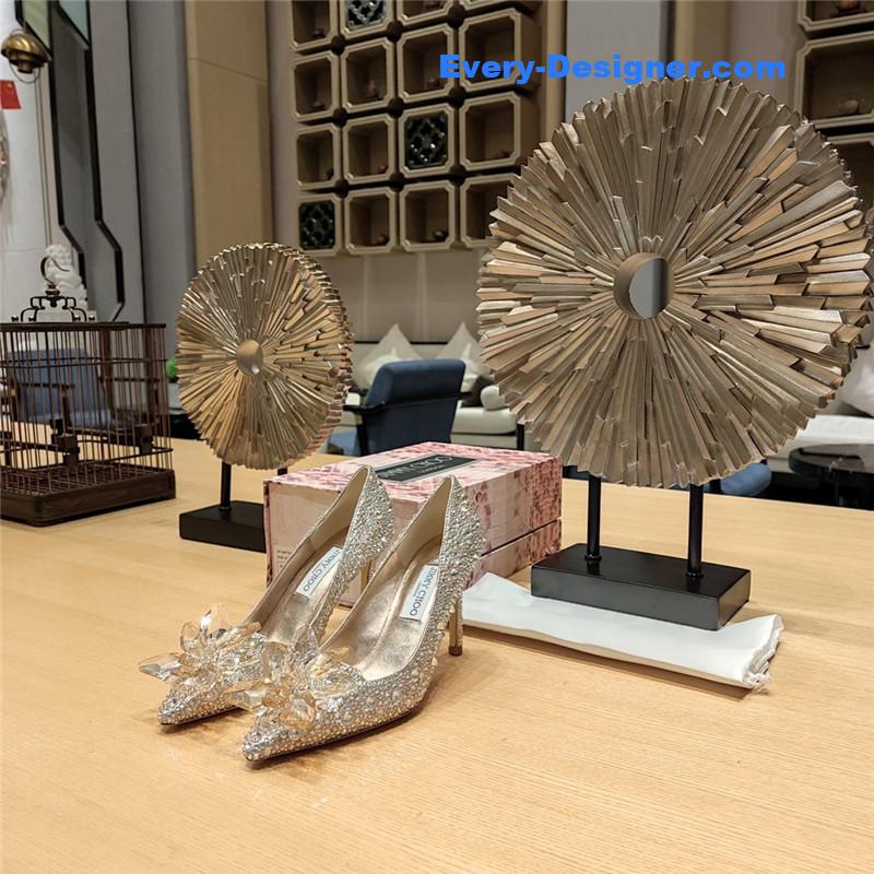 J1m*y Ch00 rose gold crystal covered pointy toe pumps