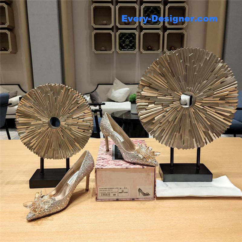 J1m*y Ch00 rose gold crystal covered pointy toe pumps