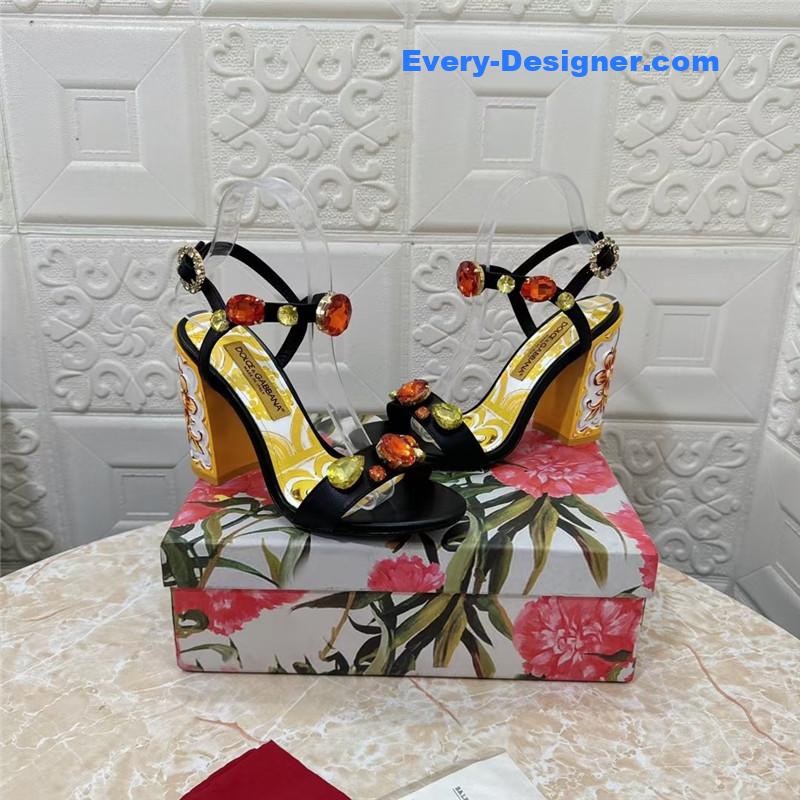DG stone embellished black Patent painted heel slingbacks