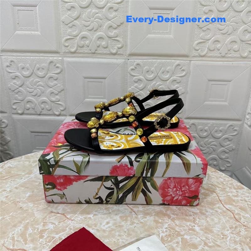 DG Stone Embellished Black Pattern Sandals