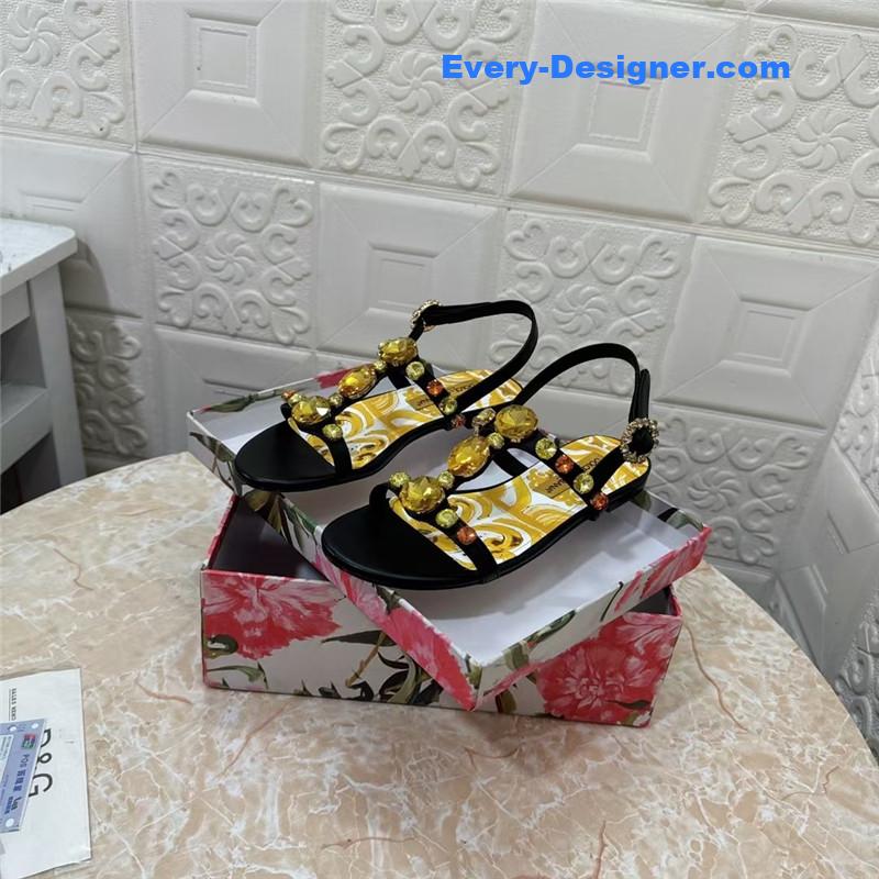 DG Stone Embellished Black Pattern Sandals