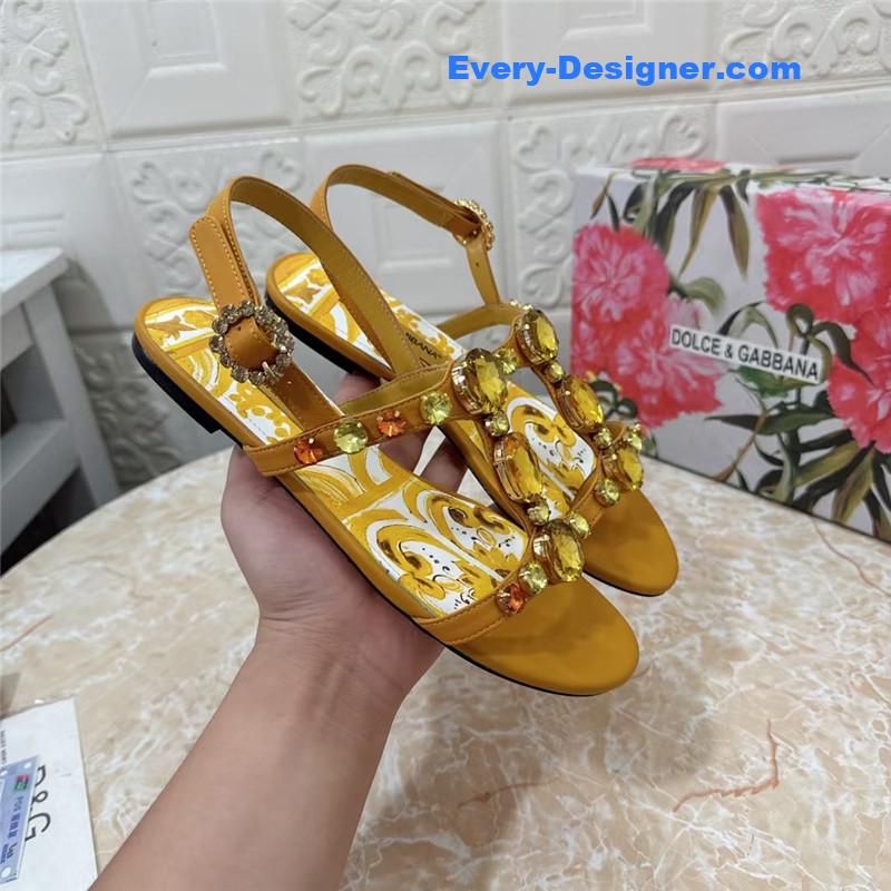 DG Stone Embellished Yellow Pattern Sandals