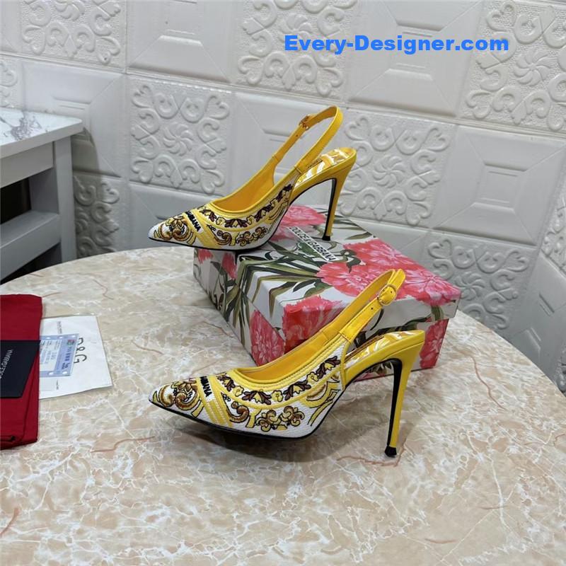 DG Majolica Embroidery Slingbacks 100 Yellow and White
