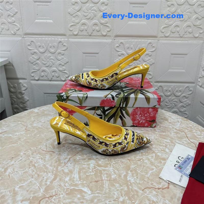 DG Majolica Embroidery Slingbacks Yellow and White