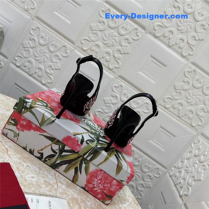 DG Majolica Embroidery Slingbacks 100 Black and White