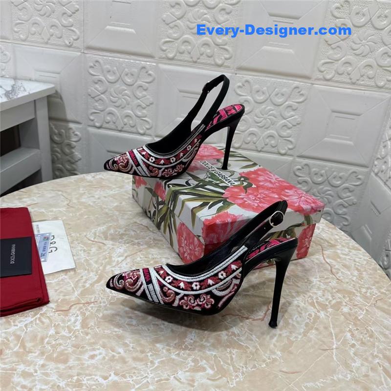 DG Majolica Embroidery Slingbacks 100 Black and White