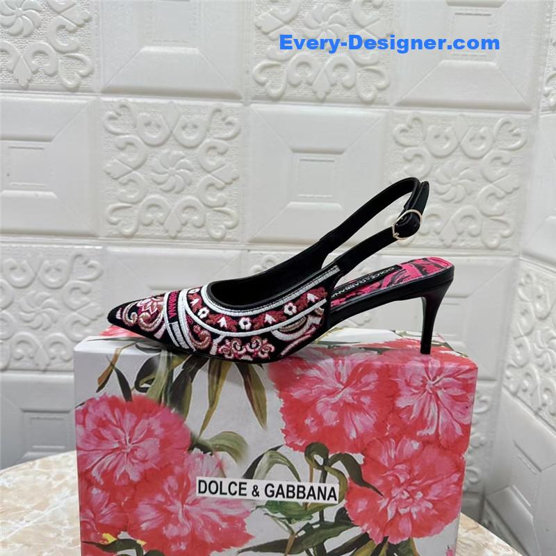 DG Majolica Embroidery Slingbacks Black and White