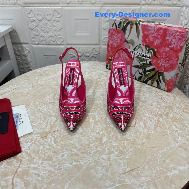 DG Majolica Embroidery Slingbacks 100 Fuchsia and White