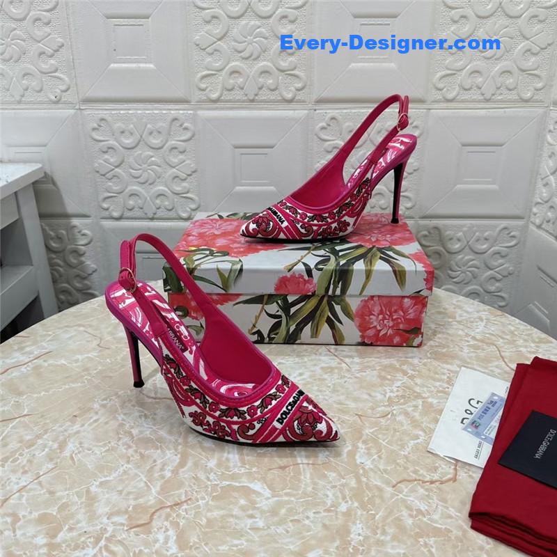 DG Majolica Embroidery Slingbacks 100 Fuchsia and White