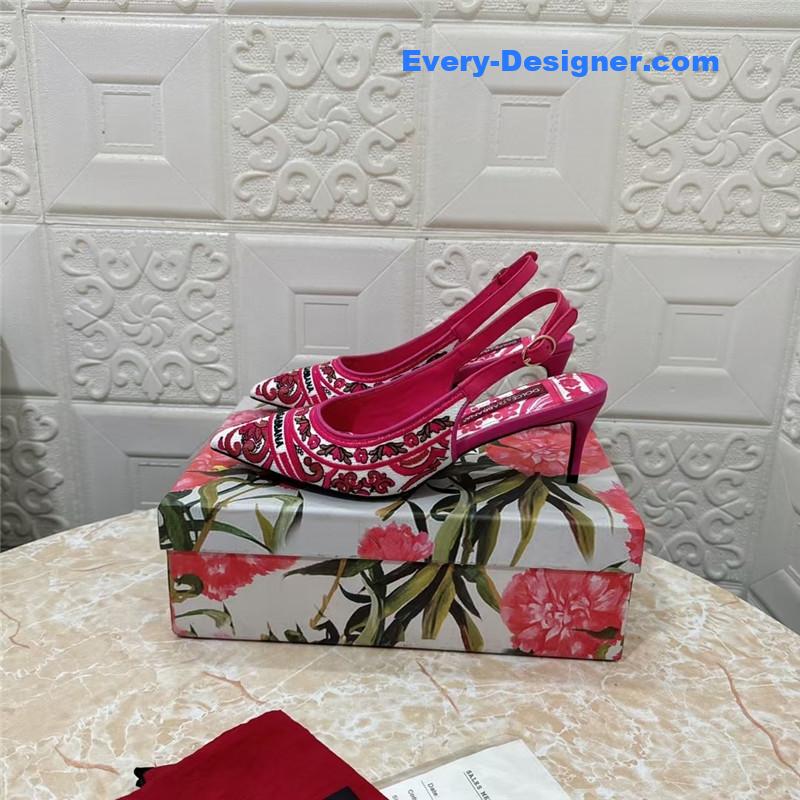 DG Majolica Embroidery Slingbacks Fuchsia and White