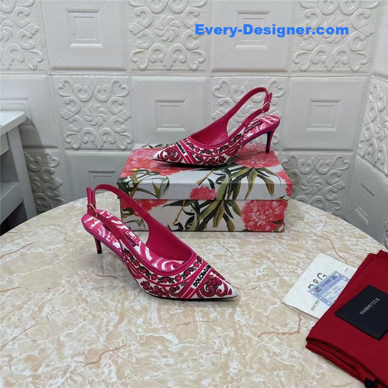 DG Majolica Embroidery Slingbacks Fuchsia and White
