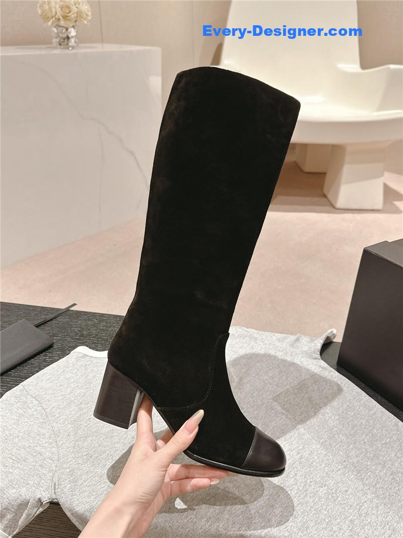 Ch**el suede calfskin knee-high boots for women