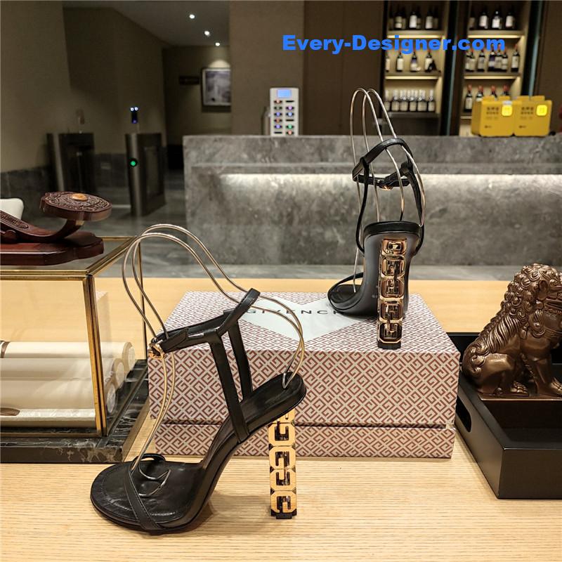 Givenchy G Cube Heeled Sandals in Black Lambskin