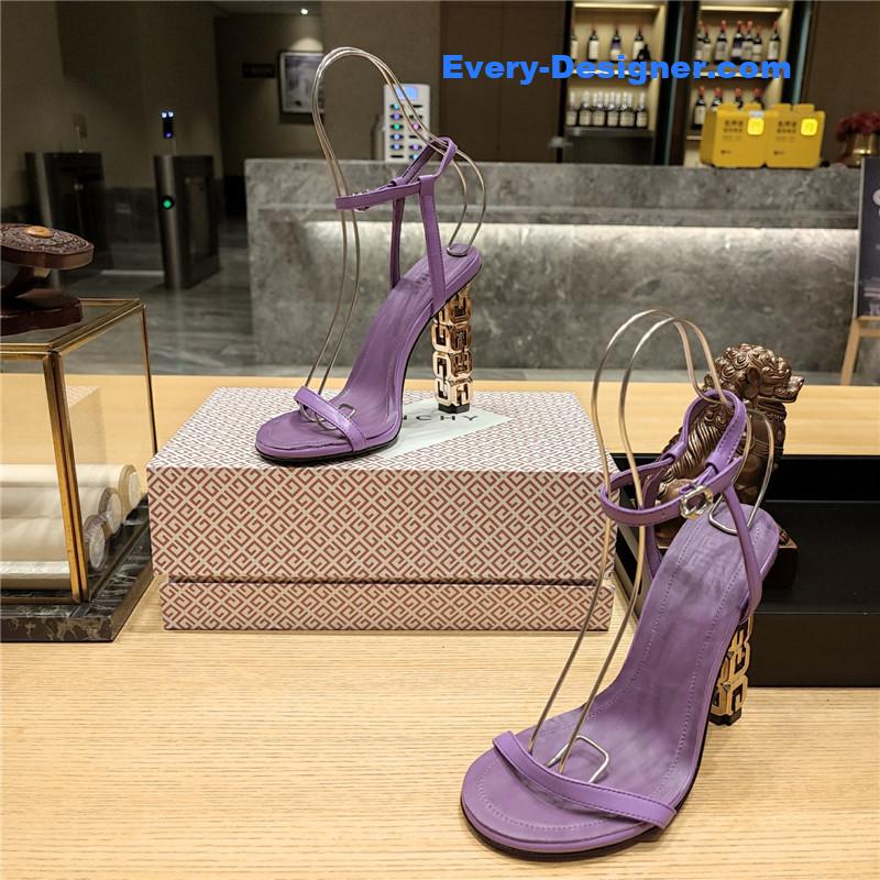 Givenchy G Cube Heeled Sandals in Purple Lambskin