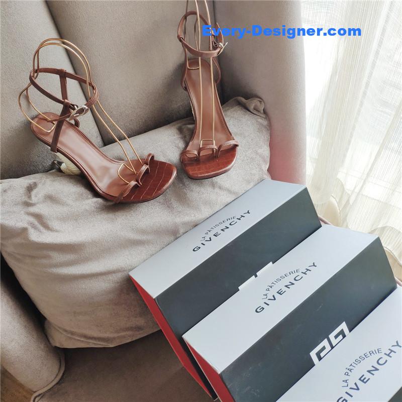 Givenchy Triple Toe Horn Slingbacks Brown and White