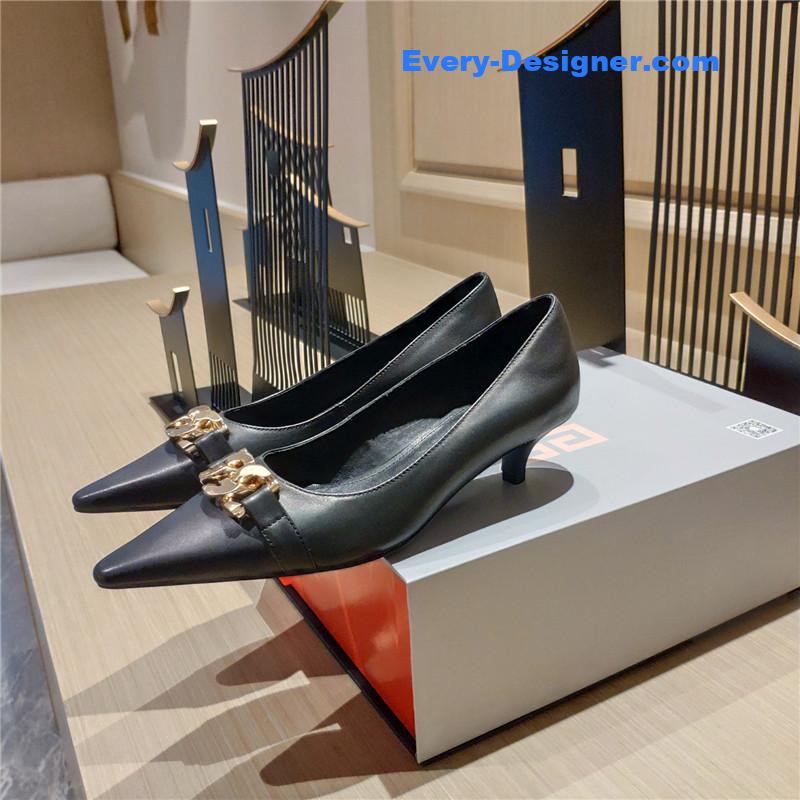 Givenchy Chain Pointed Low Heel Pumps Black Leather