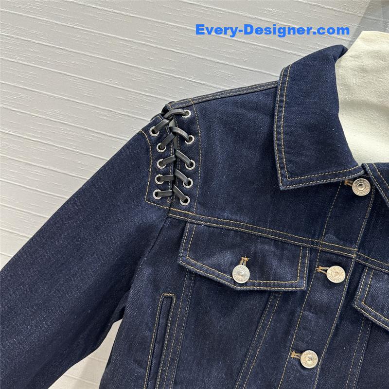 a1exa*der Mcqv*en lace-up shoulder denim jacket replicas clothes