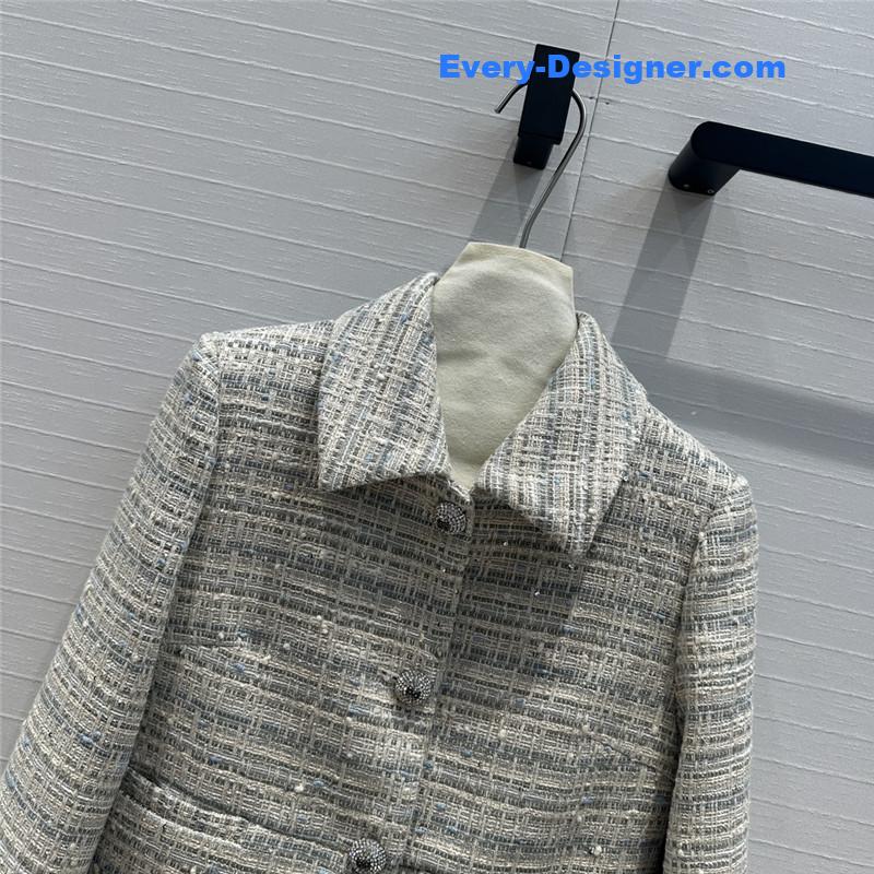 Va1e*ntin0 colorful blue sequin tweed small jacket replica clothes