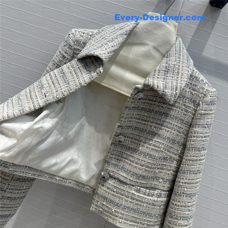 Va1e*ntin0 colorful blue sequin tweed small jacket replica clothes