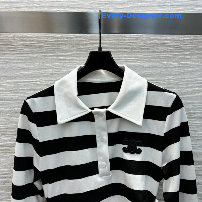 Ce1i*e polo collar horizontal striped dress replica clothes
