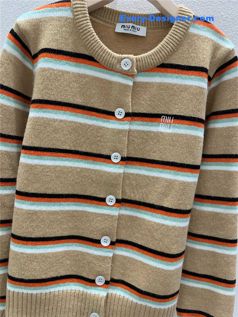 M1um1u striped round neck knitted cardigan replicas clothes