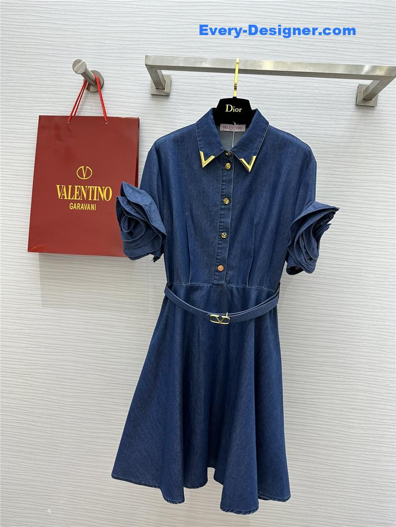 Va1e*ntin0 short sleeve denim dress replica clothes