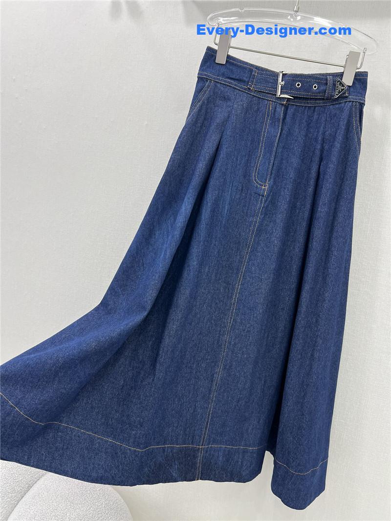 Pra*a triangle logo denim skirt replica clothing sites
