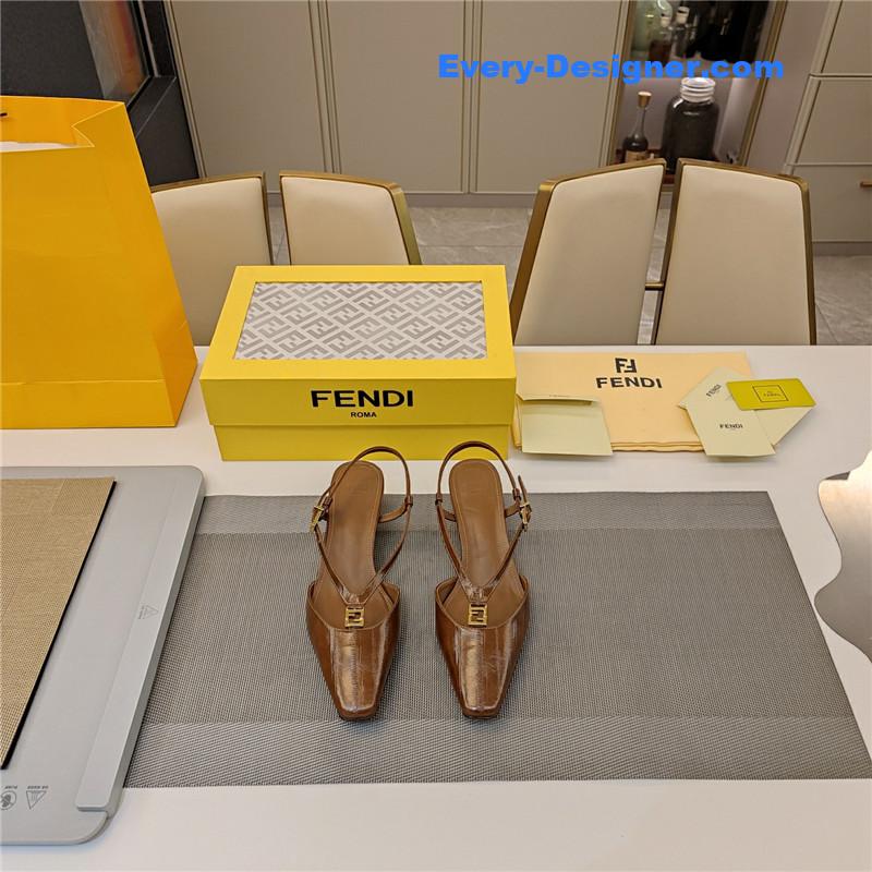 F**di ffold brown eel leather low-heeled slingbacks