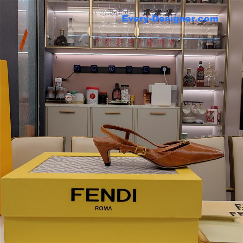 F**di ffold beige eel leather low-heeled slingbacks