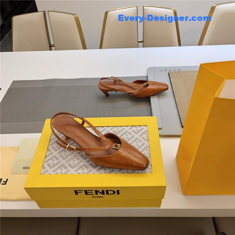 F**di ffold beige eel leather low-heeled slingbacks