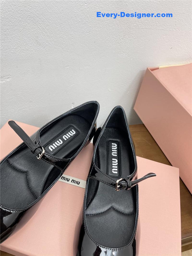 Miu Miu Black Pattern Mary Jane Pointed Flats
