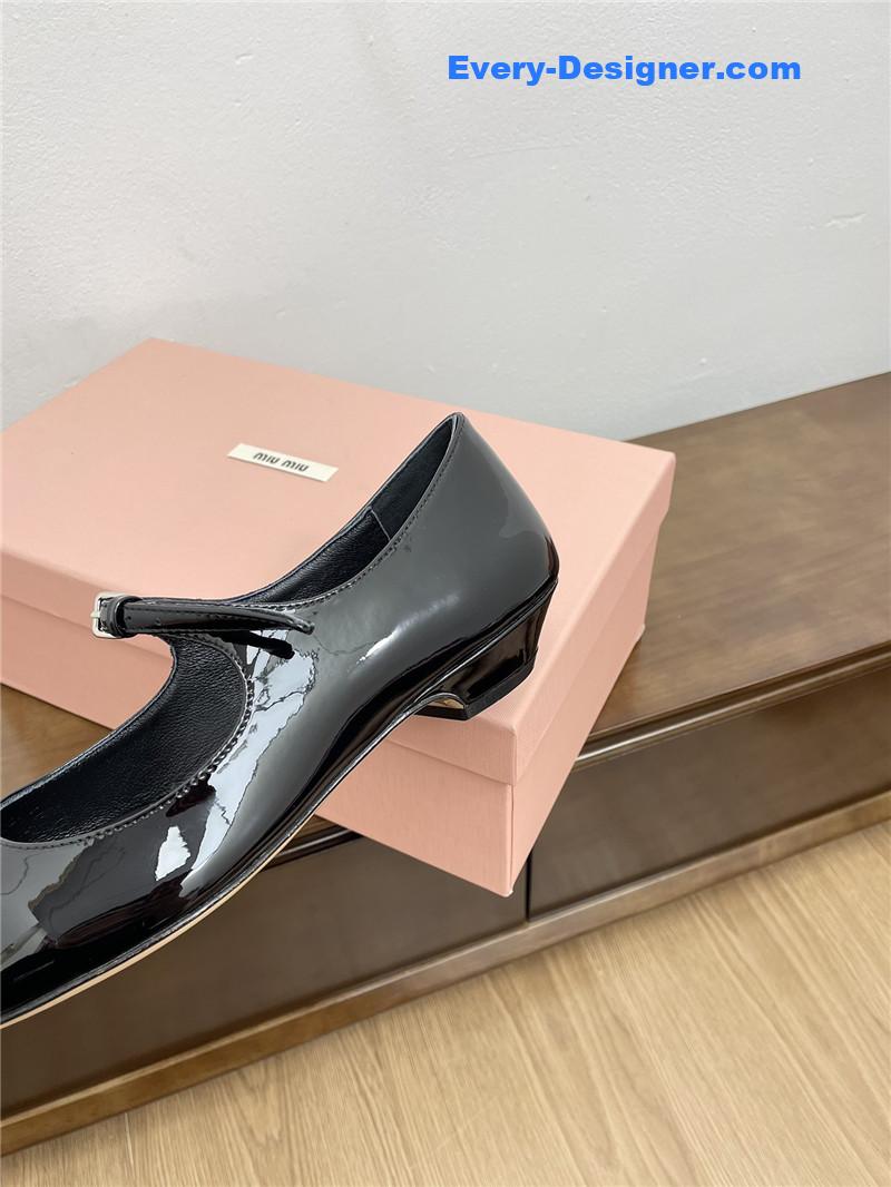 Miu Miu Black Pattern Mary Jane Pointed Flats