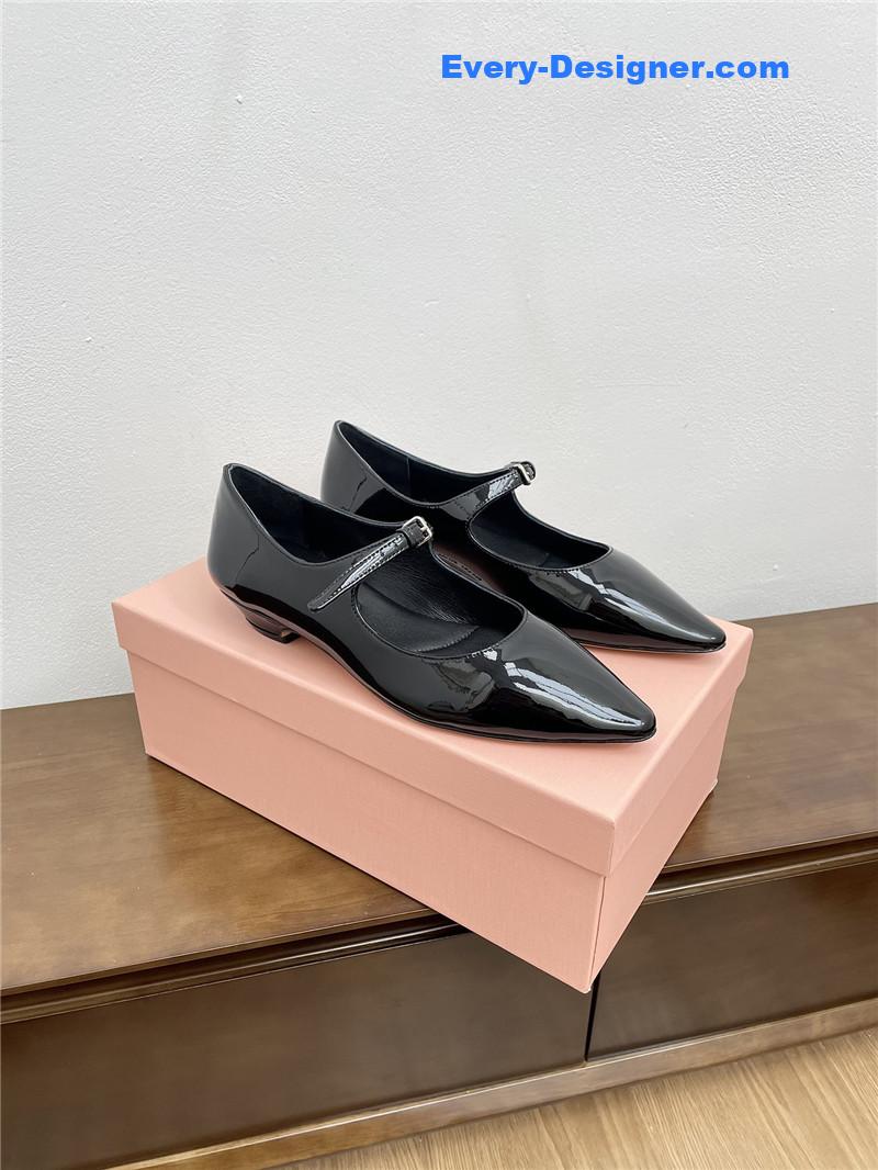 Miu Miu Black Pattern Mary Jane Pointed Flats