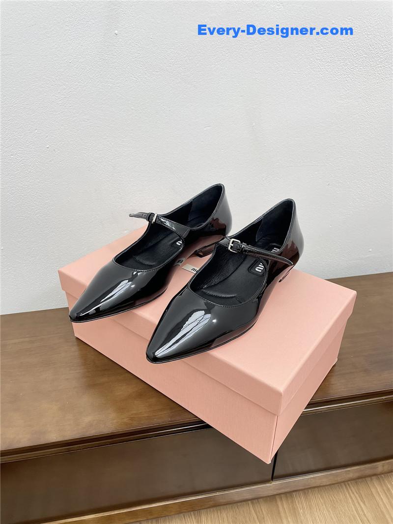 Miu Miu Black Pattern Mary Jane Pointed Flats