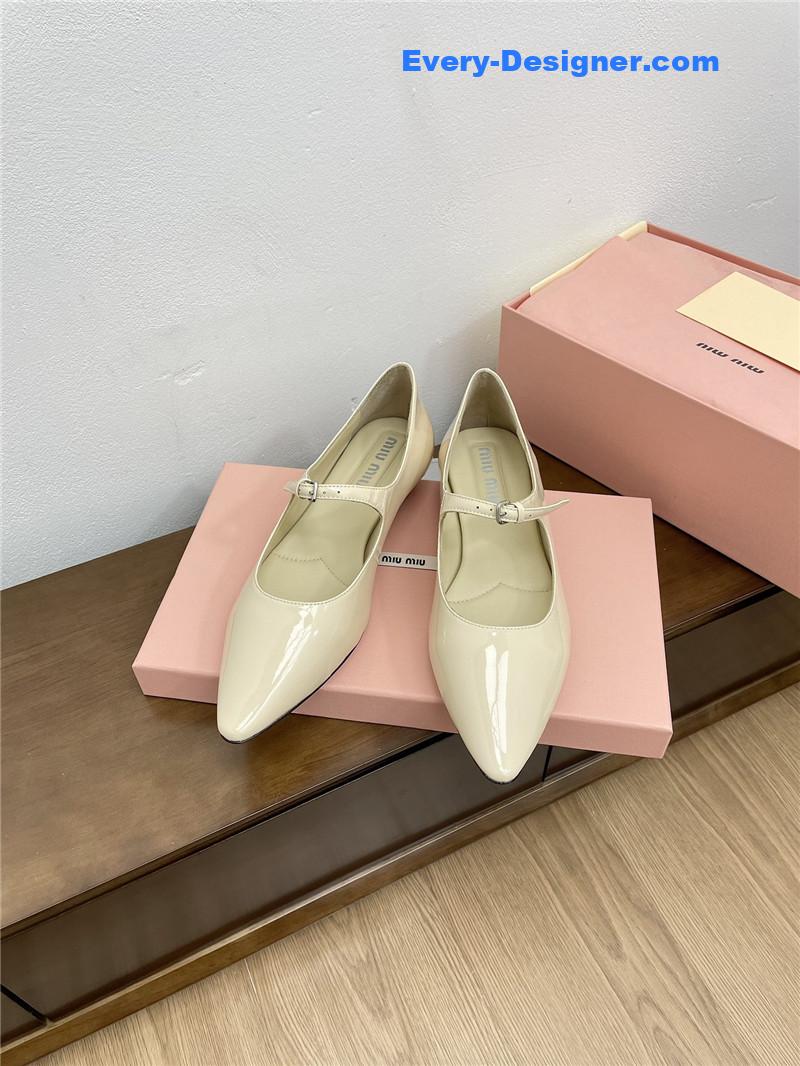 Miu Miu Ivory Pattern Mary Jane Pointed Flats