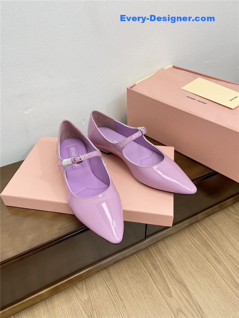 Miu Miu Purple Pattern Mary Jane Pointed Flats