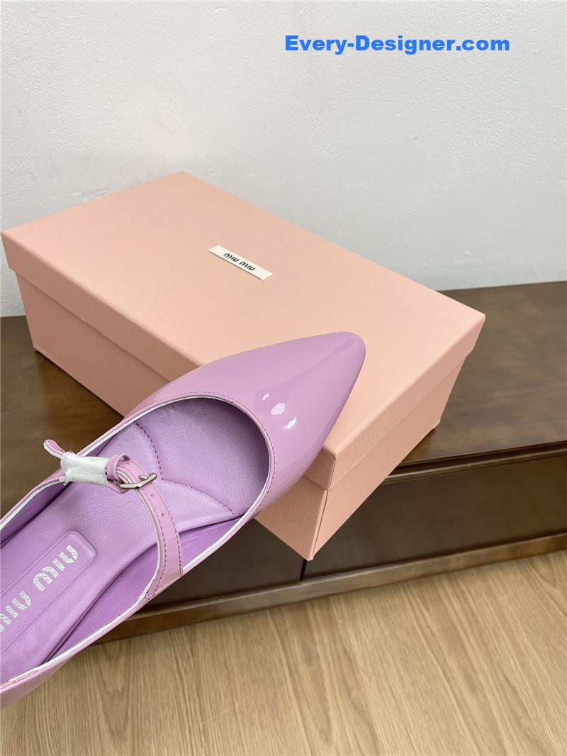 Miu Miu Purple Pattern Mary Jane Pointed Flats