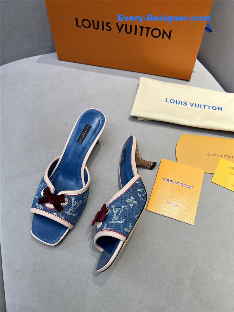 l0vis Vvtt0n monogram denim leather bow slide